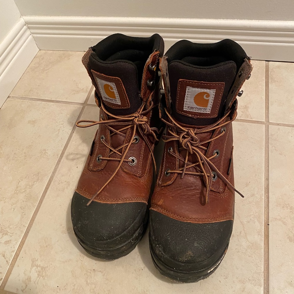 Mens Carhartt Waterproof Rugged Flex Insulated Brown Leather Lace Up Boots 8.5